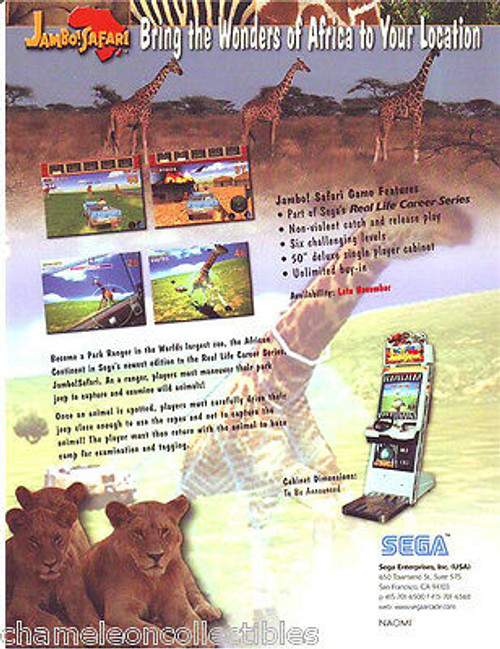 JAMBO SAFARI By SEGA 1999 ORIGINAL NOS VIDEO ARCADE GAME SALES FLYER BROCHURE