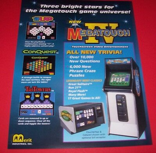 MEGATOUCH IV Arcade Game FLYER Original NOS Promo Artwork Merit 1996 Mega Touch