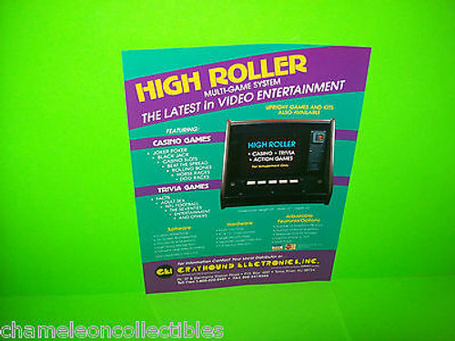 HIGH ROLLER By GRAYHOUND NOS COUNTERTOP VIDEO ARCADE GAME PROMO SALES FLYER