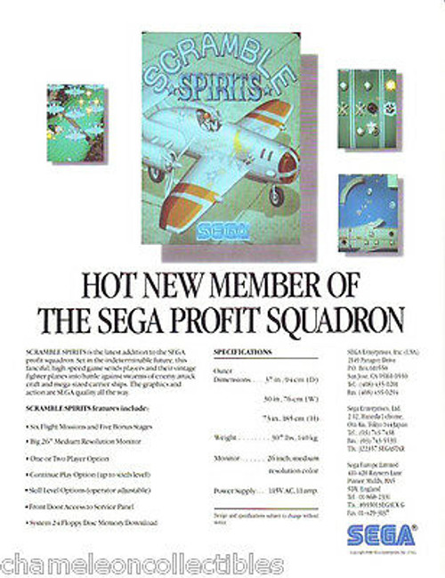 SCRAMBLE SPIRITS By SEGA 1988 ORIG NOS VIDEO ARCADE GAME SALES FLYER BROCHURE