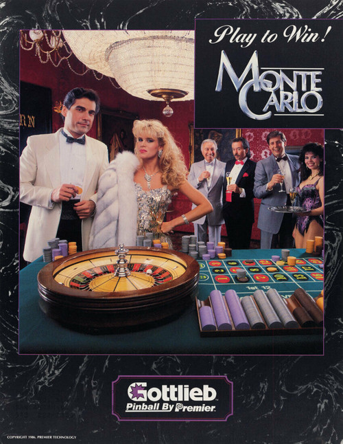 Monte Carlo Vintage Pinball FLYER Original 1986 Gottlieb Premier Art Monte Carlo Vintage Pinball FLYER Original 1986 Gottlieb Premier Art