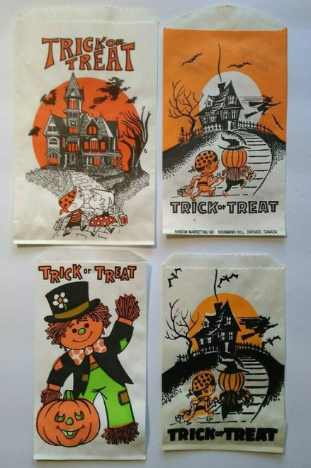 Halloween Trick Or Treat Candy Bags Haunted House Scarecrow Goblin Lot 4