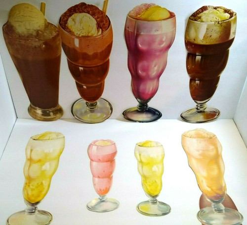 Ice Cream Soda Floats Vintage Diecuts Paper Signs 1950s Pop Shop Diners Lot Of 8