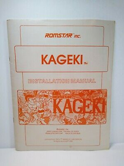 Kageki Arcade Manual Romstar Original 1988 Video Game Instructions Repair Info