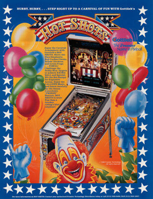 Hot Shots Pinball Flyer Original NOS Gottlieb Premier 1989 Carnival Theme Art