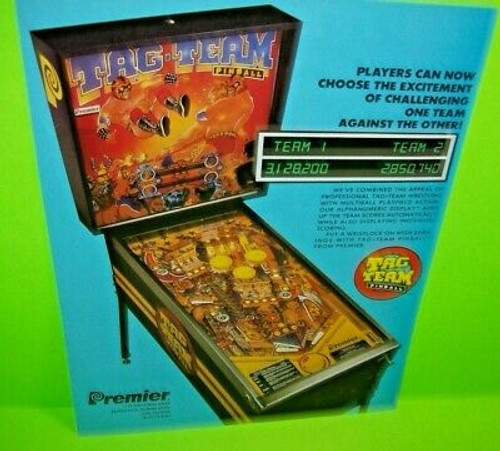 Tag Team Pinball Flyer Original 1985 Champion Wrestling Sports Art 8.5" x 11"