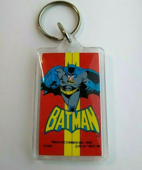 Batman Orange Yellow Keychain 1982 Original Licensed Official DC Comic Button Up