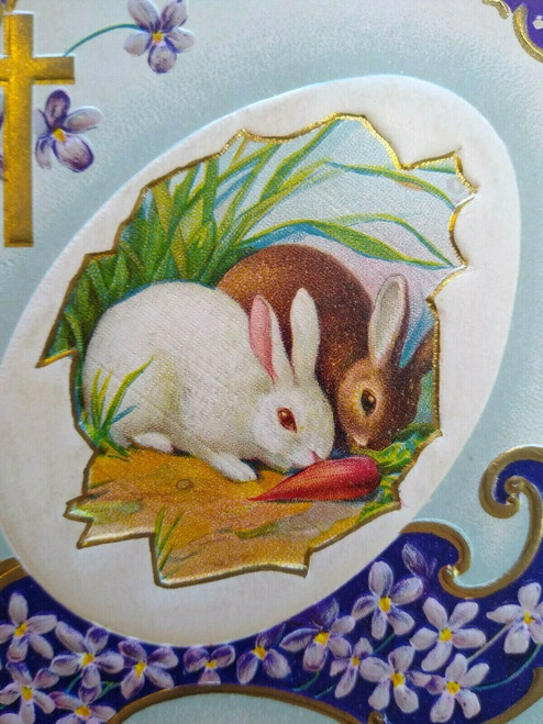 Easter Postcard Nash Series E-67 Embossed Bunny Rabbits Lilies Vintage Original