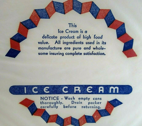 Ice Cream Wrapper Blue Red Vintage Original Circa 1940's NOS Unused Old Stock