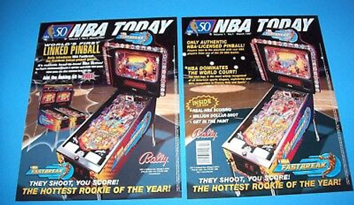 Bally NBA FASTBREAK Original 1997 NOS Set Of 2 Pinball Machine Flyers Basketball