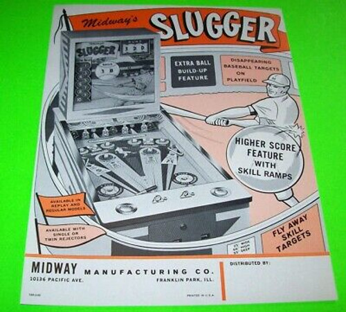 Midway Slugger Baseball Pinball FLYER Original Pitch And Bat Arcade Game 1963