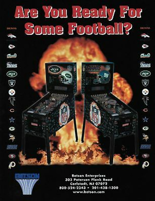 NFL Football Pinball Flyer Original New York Jets NY Giants Game Art 8.5" x 11"