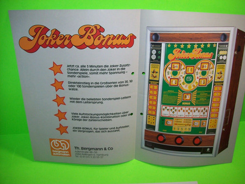 Bergmann Automaten JOKER BONUS Original Slot Machine Flyer German Text Rare 1978