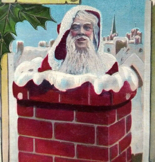 Santa Claus Christmas Postcard Life Like Saint Nick Inside Chimney Antique 1240