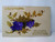 Christmas Postcard Fabric Purple Flowers Over Gold Holly Embossed Vintage Card