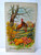 Thanksgiving Postcard Wild Turkeys On Fence Pumpkins Vintage Embossed Series 205