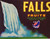 Falls Fruits Crate Label Waterfalls American Eagle Original Vintage 1940's