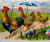 Easter Postcard Anthropomorphic Hens Rooster Marching Umbrella Tucks Series 111