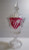 Ruby Flash Glass Compote Red Cranberry Vintage Pattern Candy Dish & Lid Holidays