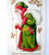 Santa Claus Christmas Postcard Tucks Old World Green Robe Coat Walking Stick