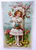 Easter Postcard Girl Flower Basket Tulips Forget Me Not Blossoms Chicks Tuck 700