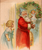 Santa Claus Postcard Blue Hat Holding Baby Toy Doll Girl Wreath Vintage Ser 1039