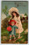 Birthday Greetings Postcard Girls Outside Flowers Cottage EAS Germany Embossed