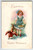 Easter Postcard Dog Chicken Baby Chicks Girl Embossed 1915 Henderson Series 76