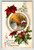 Christmas Postcard Embossed Poinsettias Flowers Horse Family Cottage Series 328