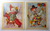 Set Of 2 Art Print Lithographs By Michele Circus Clowns Stool Balloons Retro Mod