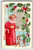 Christmas Postcard Women By Window Holding Cup Vintage Embossed Poinsettias