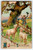 Easter Postcard Baby Lambs Man On Country Farm Flower Tree Vintage Embossed 1912