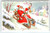 Santa Claus Christmas Postcard Saint Nick On Downhill Sled Snow Covered Village