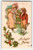 Christmas Postcard Victorian Children Outside Holly Leaves 1909 Embossed