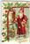 Santa Claus Christmas Postcard Old World Long Coat Holding Horn Toy TRIMMED Edge