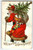 Santa Claus Christmas Postcard Old World Long Coat Walking Stick Tree Drum Toys
