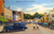 Winthrop Maine Main Street Linen Postcard Blue Automobiles Old Cars Unused
