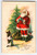 Santa Claus Christmas Postcard Saint Nick Dog Holding Stocking X-mas Tree K