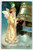 New Year Postcard Angel Rings Bell With Hammer Shining Stars Vintage 1909 Emboss