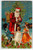 Santa Claus Christmas Postcard Saint Nick Tree Children Dancing Stars Embossed