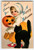 Halloween Postcard Ellen Clapsaddle Girl Black Cat JOL Pumpkin 1922 Wolf Ser 1