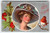 Victorian Christmas Postcard Women In Big Hat Robin Bird on Branch Embossed