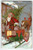 Santa Claus Christmas Postcard Reindeer Sled X-mas Tree 1908 Embossed Greetings