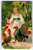 Thanksgiving Postcard Wild Turkeys Girl Women Embossed Saxony Vintage DAMAGED