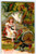 Thanksgiving Postcard Country Girl Feeds Wild Turkeys Series 730 Saxony Germany
