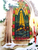 Religious Christmas Greeting Card Mid Century Stained Glass Window Mica Glitter