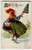 Easter Postcard Dressed Female Rooster In Dress Holds Umbrella & Eggs Fantasy