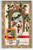 Antique A Merry Christmas Sledding Scene Postcard Santa Claus Figure Smokes Pipe