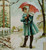 Christmas Postcard Girl Under Umbrella Winter Snow Embossed Vintage Germany 1908