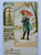 Christmas Postcard Girl Under Umbrella Winter Snow Embossed Vintage Germany 1908
